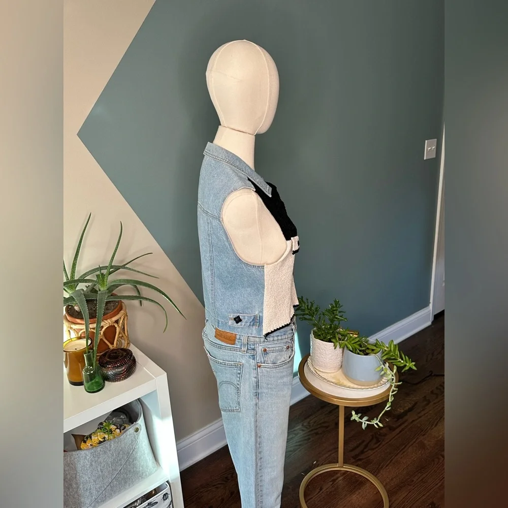Vintage 90s Romeo Romeo Bouclé & Denim Vest – Western Y2K Aesthetic Size M - Picture 5 of 14